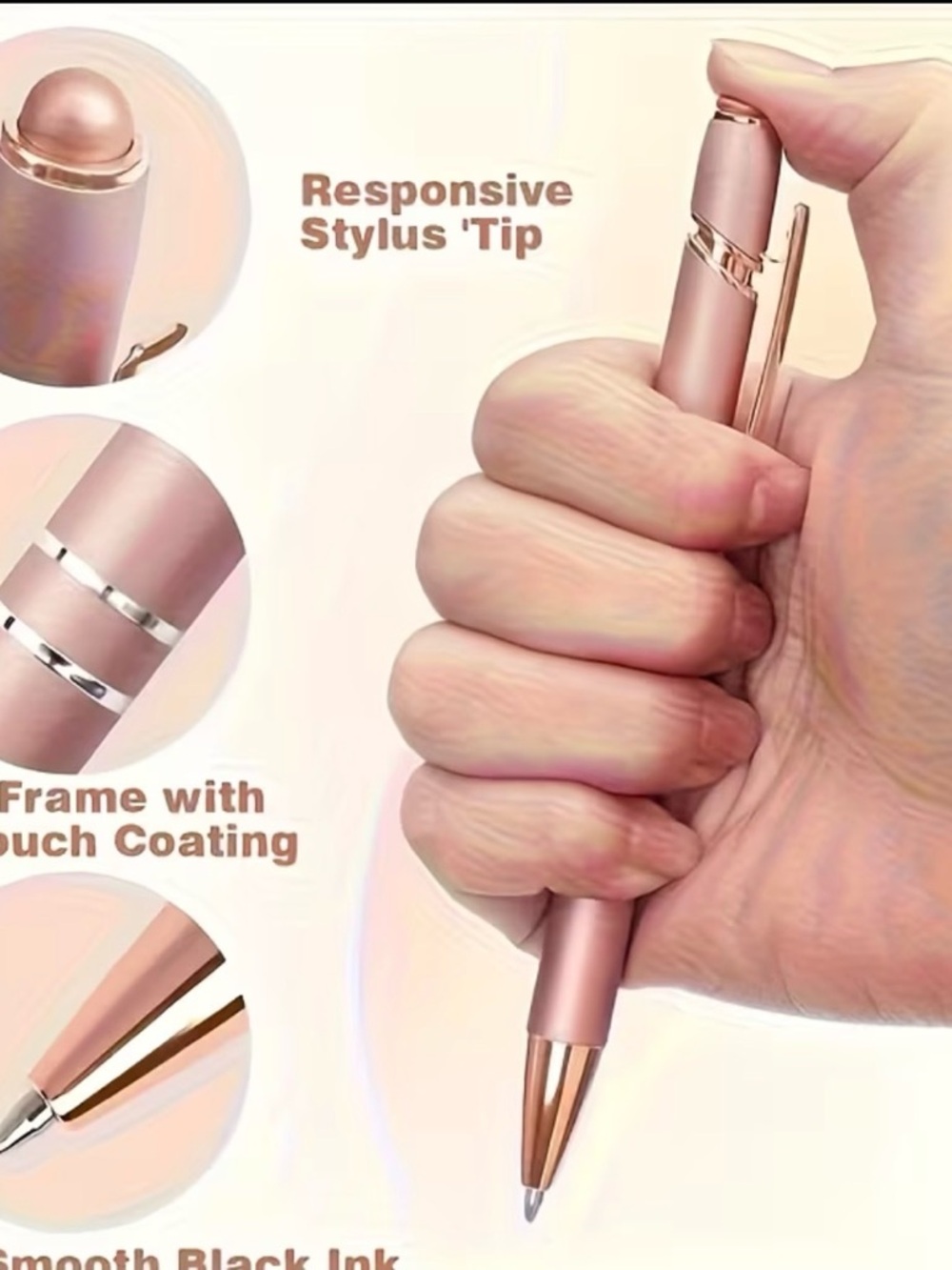 Rose Gold Stylus Pen with Clip- set of 2